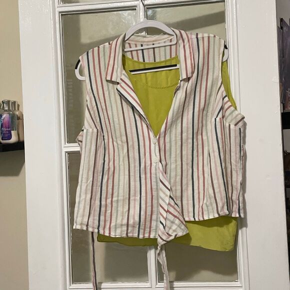 Bundle of two sleeveless summer tops asymmetrical collared wrap sheer blouse - Picture 6 of 12